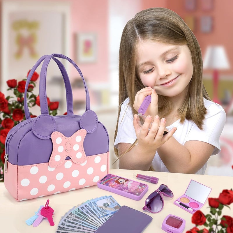 Mytothfy Pretend Play Purse for Little Girls, Toddler Purse with Pretend Makeup Toys for Toddlers, Princess Pretend Play Purse Toys, Kids Purse Toy Birthday Gift for Girls Age 3 4 5 6+ (Purple) - Image 4
